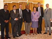 L to R: Rt Hon Lord Sheikh, Sri Lankan High Commissioner Dr Chris Nonis, Ian Paisley M.P.,       Hon Speaker Chamal Rajapaksa, Worshipful Mayor Frances Stainton, James Wharton MP, David Morris, MP.
